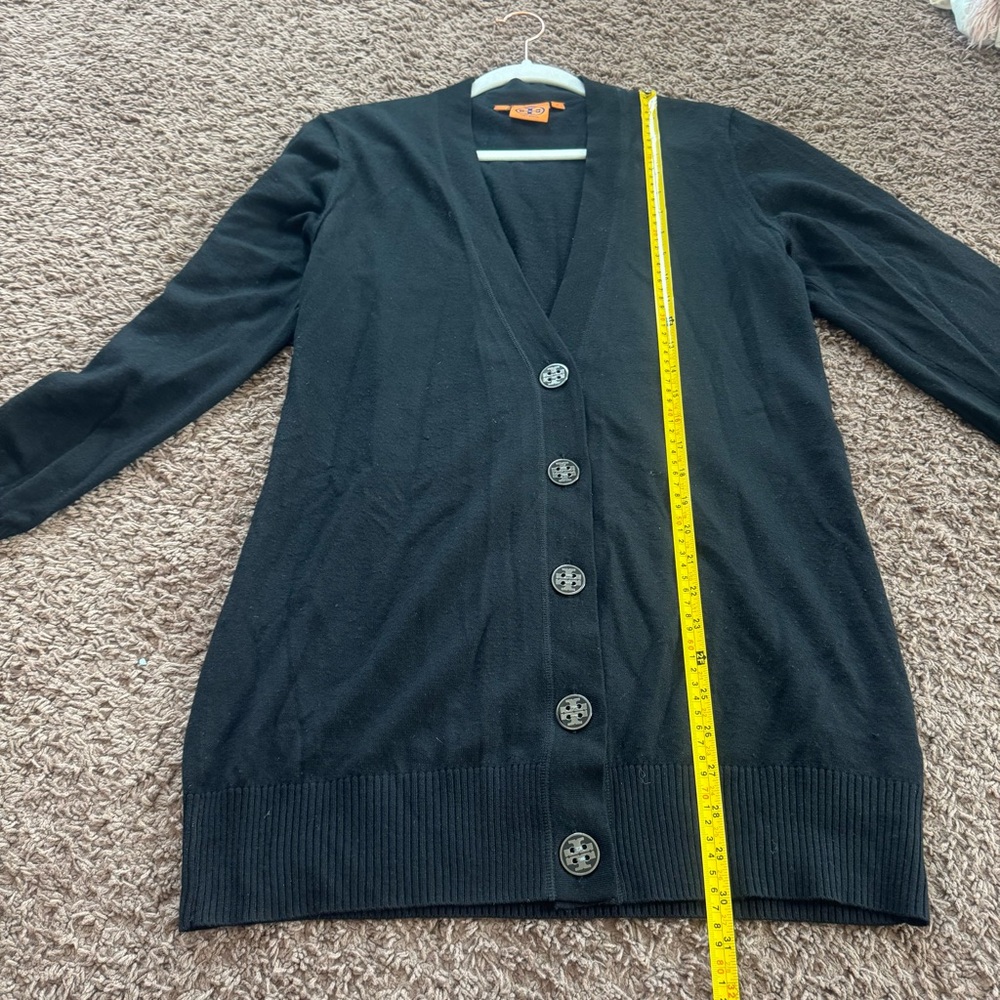 Tory Burch Black 100% Merino Wool Boyfriend Cardigan Sweater *holes M - Picture 12 of 14